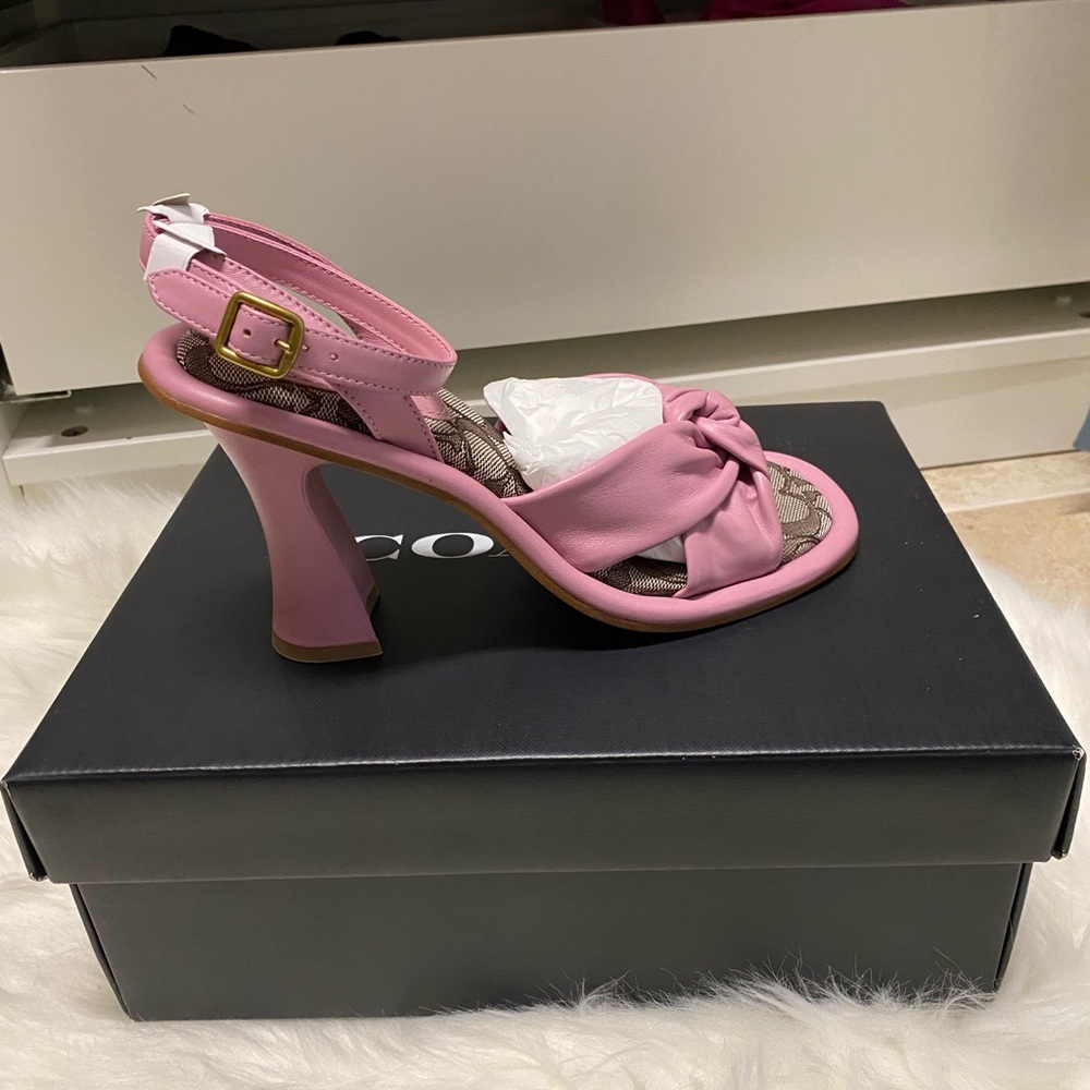 Coach Pink Knotted Ankle-Strap Heels with Logo Insole - Picture 10 of 10